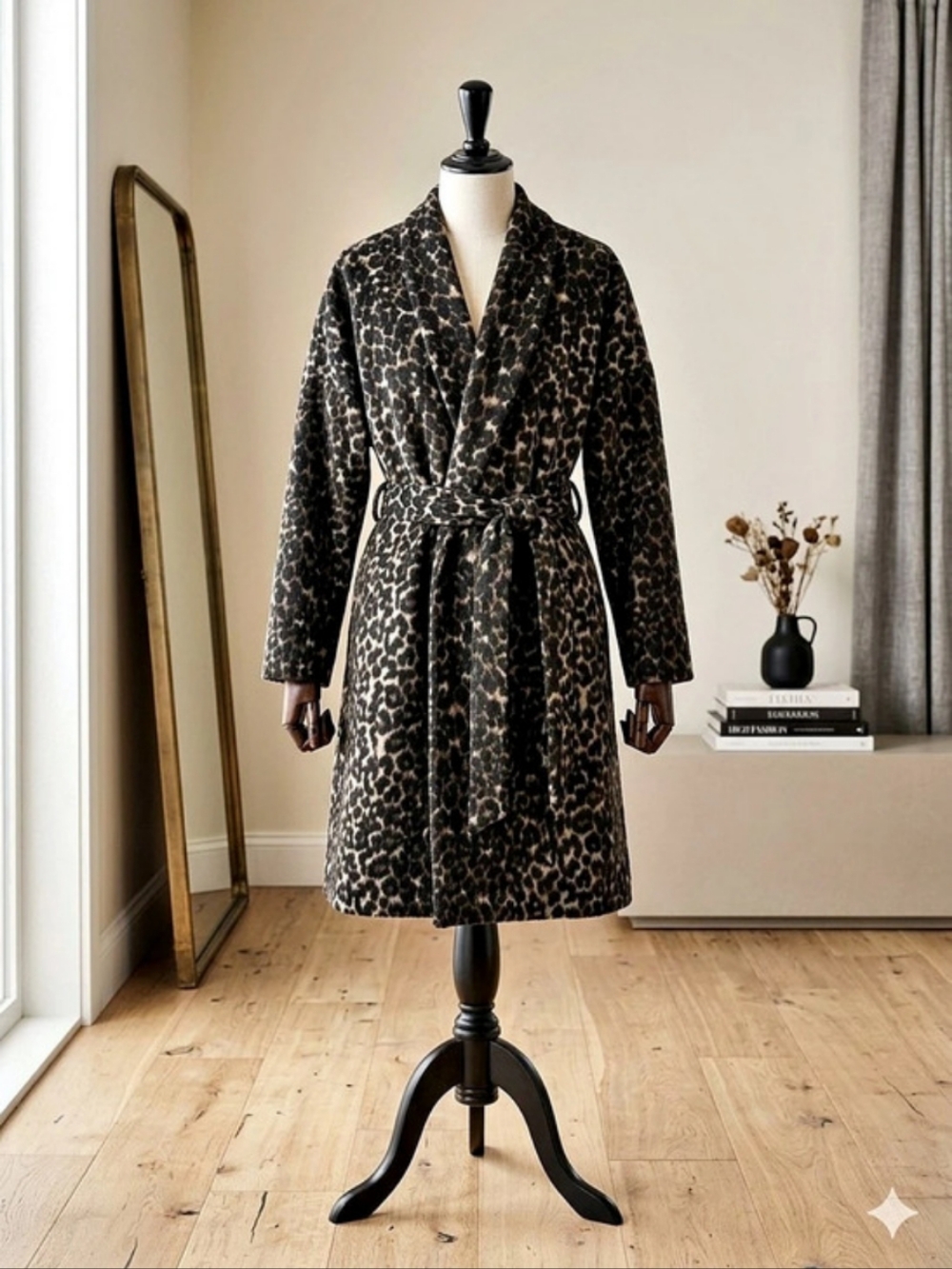 Lord & Taylor Animal Print Belted Coat Size 8